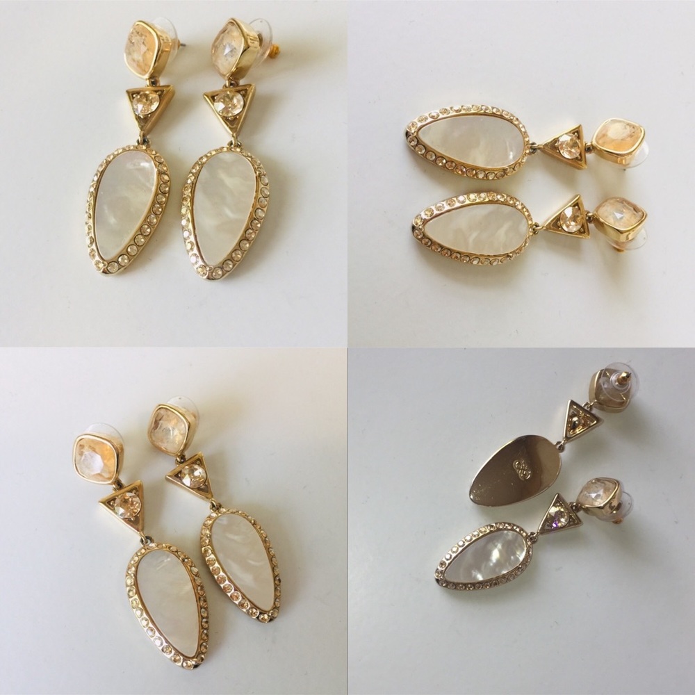 COLE HAAN MOTHER OF PEARL QUARTZ GOLD EARRINGS
